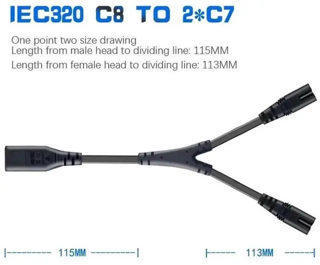 Main image of WRIARICH IEC320 C8 to Dual C7 Y-Split Power Cord, Figure 8 Male to 2 Female 1-in-2 Out AC Splitter Cable