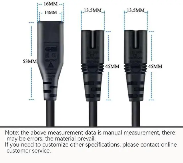 Alt view image 3 of 4 - WRIARICH IEC320 C8 to Dual C7 Y-Split Power Cord, Figure 8 Male to 2 Female 1-in-2 Out AC Splitter Cable