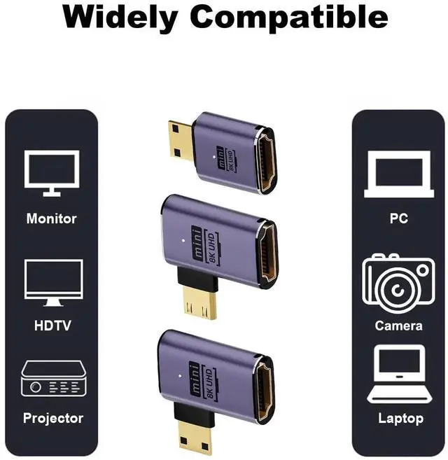 Alt view image 2 of 7 - WRIARICH 3 Pack 90° Left & Right Angled Mini HDMI Male to HDMI Female Adapter, Supports 8K