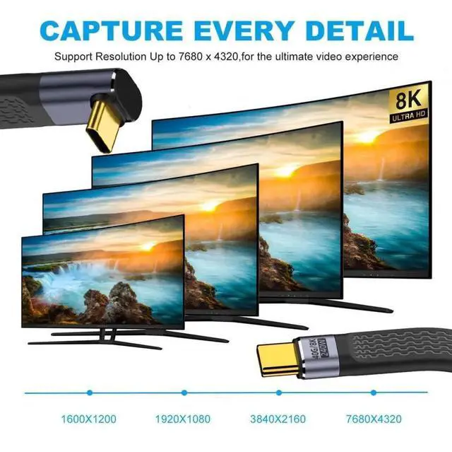 Alt view image 3 of 7 - WRIARICH 13cm Up-Angled Flat FPC USB4 Type-C Male to Male Cable | 40Gbps,240W PD,8K Video for Laptop & Smartphone