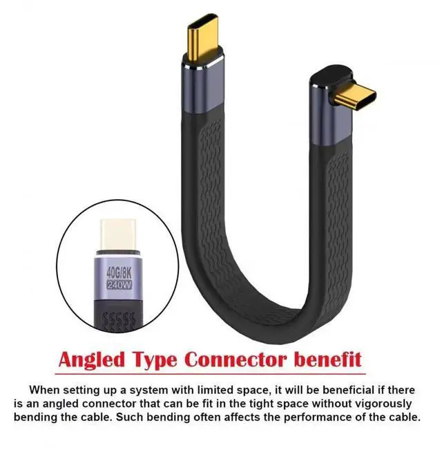 Alt view image 6 of 7 - WRIARICH 13cm Up-Angled Flat FPC USB4 Type-C Male to Male Cable | 40Gbps,240W PD,8K Video for Laptop & Smartphone