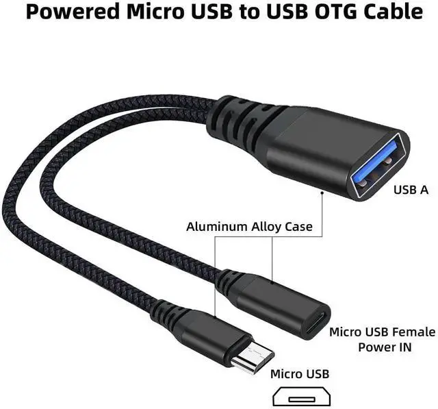 Alt view image 2 of 6 - 2 Pack Powered Micro USB OTG Cable, Micro USB Male to USB A Female Adapter Cord for Fire TV Stick 4K, Simultaneous Power Supply & Data Transfer, Black for Android Phones, Tablets & Micro USB Host Devi