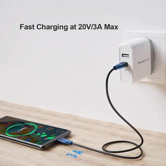 Alt view image 3 of 6 - WRIARICH 6.6FT(2M) Black USB-C to USB-C PD 60W 3A Fast Charging Cable for MacBook, Samsung Galaxy Series