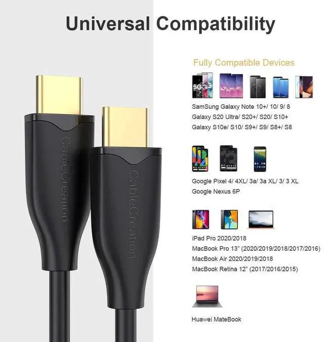 Alt view image 4 of 6 - WRIARICH 6.6FT(2M) Black USB-C to USB-C PD 60W 3A Fast Charging Cable for MacBook, Samsung Galaxy Series