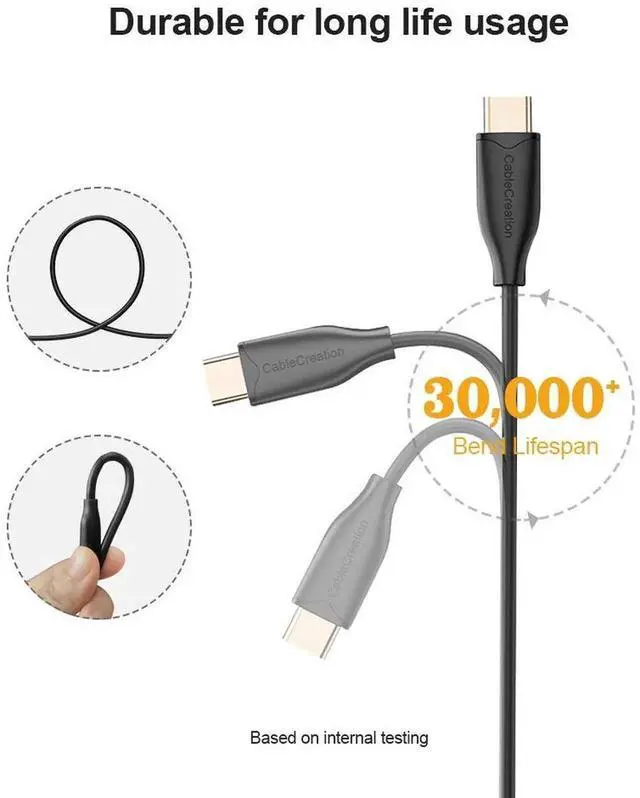 Alt view image 6 of 6 - WRIARICH 6.6FT(2M) Black USB-C to USB-C PD 60W 3A Fast Charging Cable for MacBook, Samsung Galaxy Series