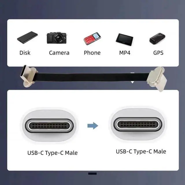 Alt view image 3 of 7 - WRIARICH 7cm Ultra Slim Flat Angled USB-C to USB-C Cable | USB2.0 & 65W PD Fast Charging Cord for Laptop, Tablet & Smartphone