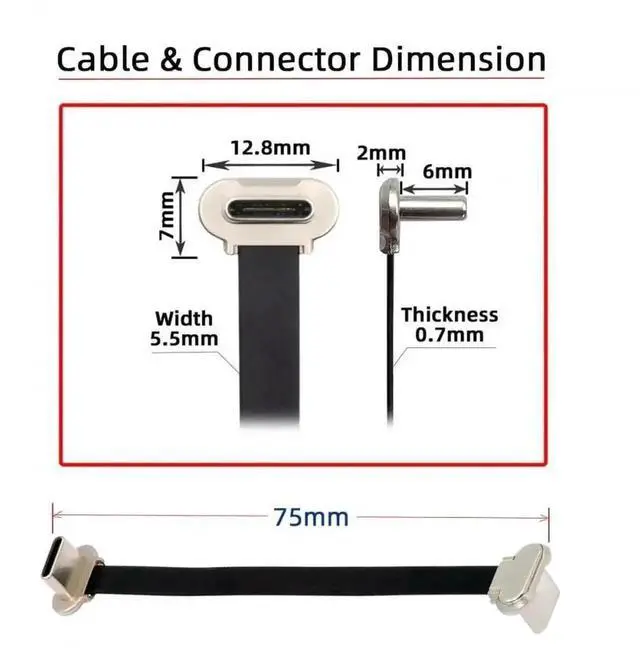 Alt view image 4 of 7 - WRIARICH 7cm Ultra Slim Flat Angled USB-C to USB-C Cable | USB2.0 & 65W PD Fast Charging Cord for Laptop, Tablet & Smartphone