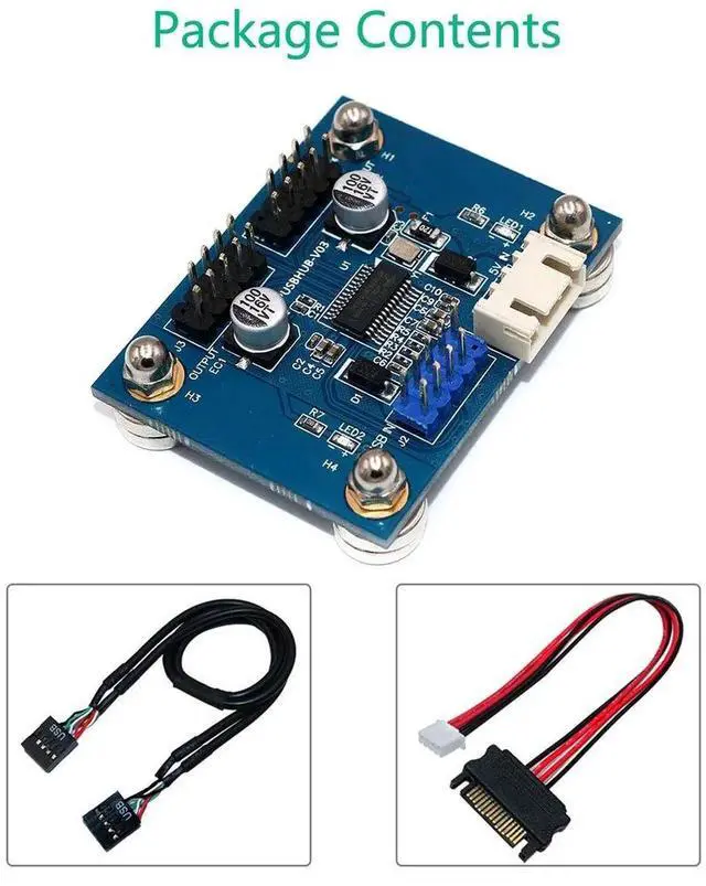 Alt view image 3 of 7 - WRIARICH 30CM USB2.0 9Pin Motherboard Header 1-to-2 Splitter Cable | 180° Plug with Extra SATA Power Cord, MB Internal USB Male to Dual Male Adapter