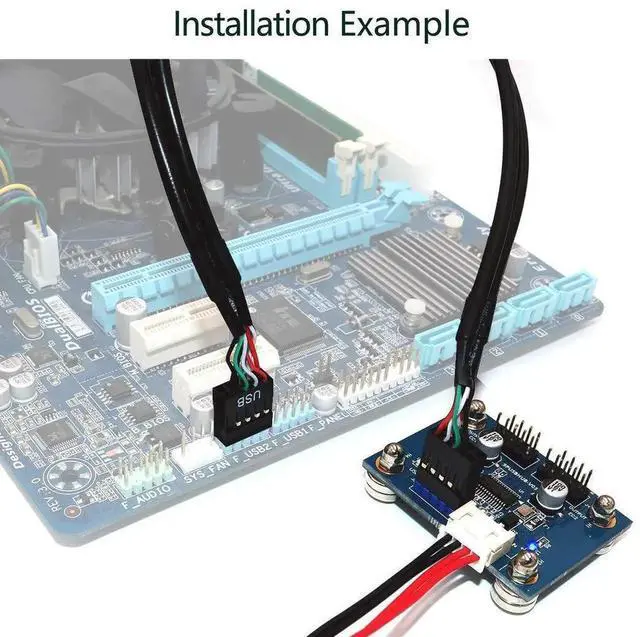 Alt view image 4 of 7 - WRIARICH 30CM USB2.0 9Pin Motherboard Header 1-to-2 Splitter Cable | 180° Plug with Extra SATA Power Cord, MB Internal USB Male to Dual Male Adapter