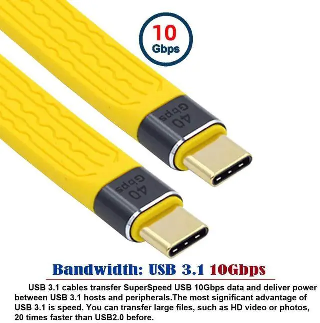 Alt view image 5 of 7 - WRIARICH 13cm Yellow Slim Flat FPC USB4 Type-C Male to Male Cable | 40Gbps,100W PD,8K Video for Laptop & Smartphone
