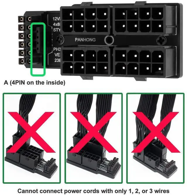 Alt view image 3 of 7 - WRIARICH 180 Degree 12VHPWR 16Pin to 4×8Pin GPU Power Adapter, PCIe 5.0 ATX3.0 600W Type A Connector for RTX 4090/3090Ti