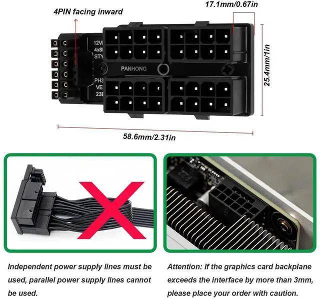 Alt view image 4 of 7 - WRIARICH 180 Degree 12VHPWR 16Pin to 4×8Pin GPU Power Adapter, PCIe 5.0 ATX3.0 600W Type A Connector for RTX 4090/3090Ti
