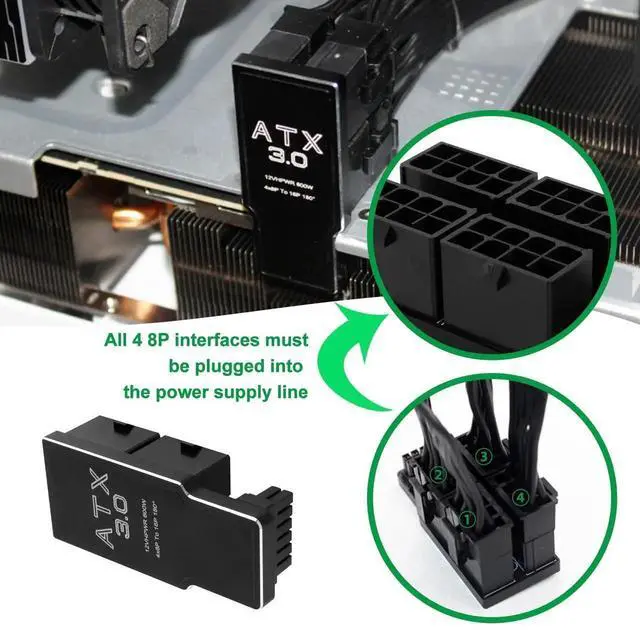 Alt view image 7 of 7 - WRIARICH 180 Degree 12VHPWR 16Pin to 4×8Pin GPU Power Adapter, PCIe 5.0 ATX3.0 600W Type A Connector for RTX 4090/3090Ti