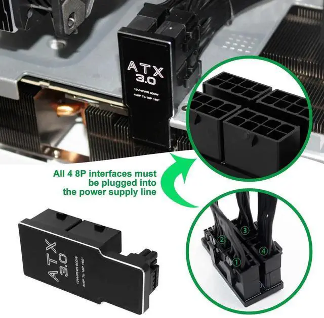 Alt view image 3 of 7 - WRIARICH 180° Angled 12VHPWR 16Pin to 4×8Pin GPU Power Adapter, PCIe 5.0 ATX 3.0 600W Type B Connector for RTX 4090 / 3090Ti