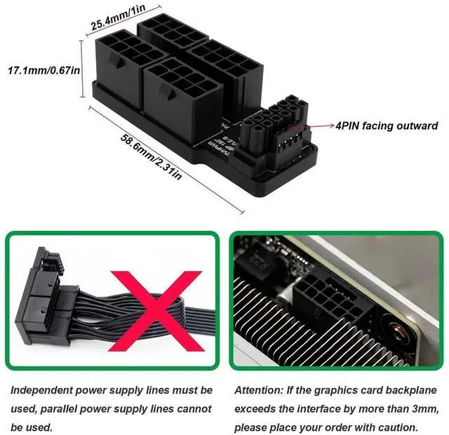 Alt view image 6 of 7 - WRIARICH 180° Angled 12VHPWR 16Pin to 4×8Pin GPU Power Adapter, PCIe 5.0 ATX 3.0 600W Type B Connector for RTX 4090 / 3090Ti