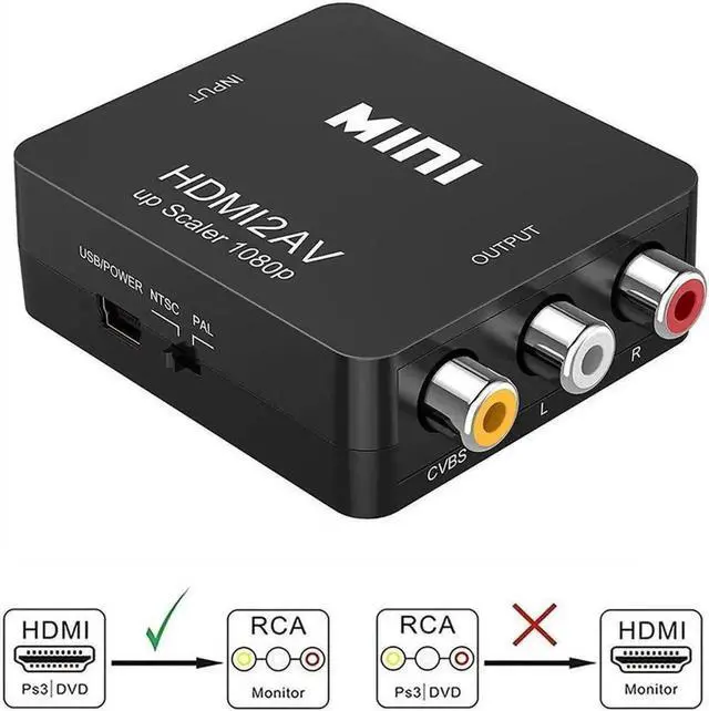 Alt view image 3 of 7 - WRIARICH Black Mini 1080P HDMI to 3RCA CVBS AV Converter, Digital HDMI to Analog RCA Audio Video Adapter Supports PAL/NTSC, for PC Laptop PS3 PS4 Xbox Blu-ray HDTV Camera DVD