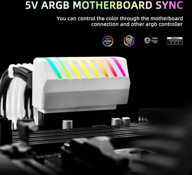 Alt view image 6 of 7 - WRIARICH 90 Degree Right Angle ATX 24Pin Power Adapter with 5V 3Pin RGB Header, ATX Female to Male Motherboard PSU Connector, White