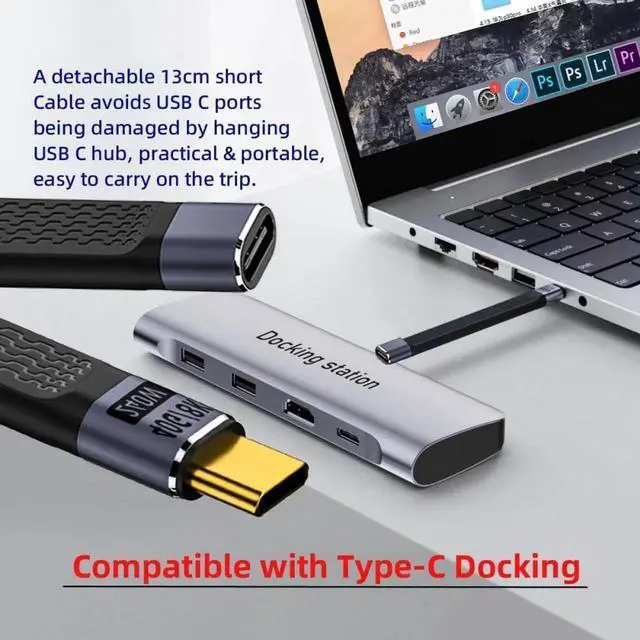 Alt view image 3 of 7 - WRIARICH 13cm Slim Flat USB4 Extension Cable, Male to Female, 40Gbps 240W 8K@60Hz Video Cord