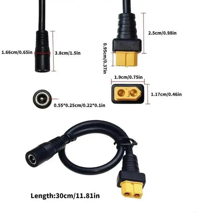 Alt view image 2 of 2 - WRIARICH XT60 Female to DC 5.5×2.5mm Power Adapter Cable, 5525 Barrel Connector Charging Cord for Eyewear Power Supply