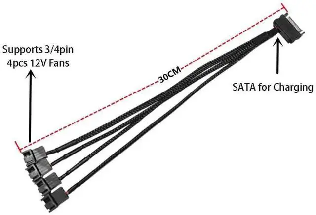 Alt view image 3 of 6 - WRIARICH SATA to 3/4 Pin Fan Power Adapter Cable, PC Cooling Fan Extension Splitter Cord