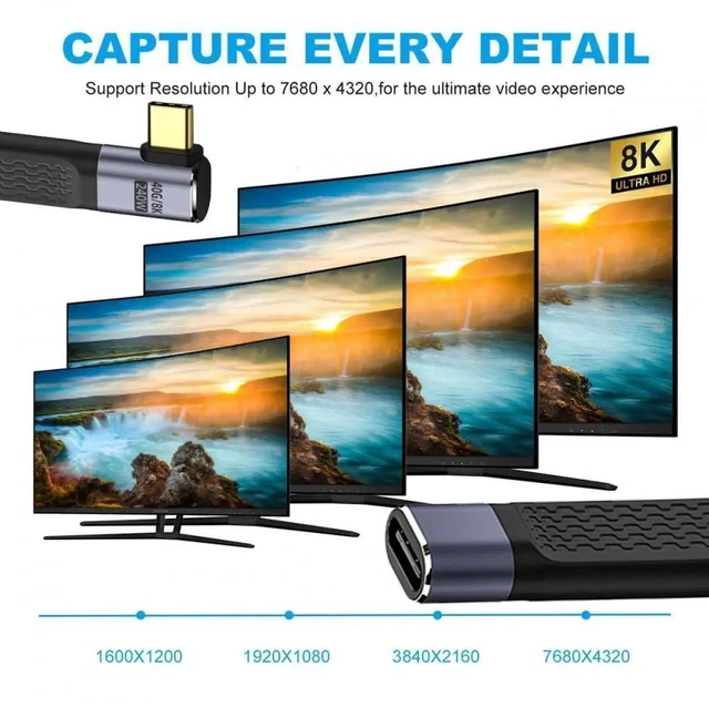 Alt view image 2 of 7 - WRIARICH 13cm Right Angled USB4 Flat Extension Cable, Male to Female 40Gbps 240W 8K@60Hz Video Cord