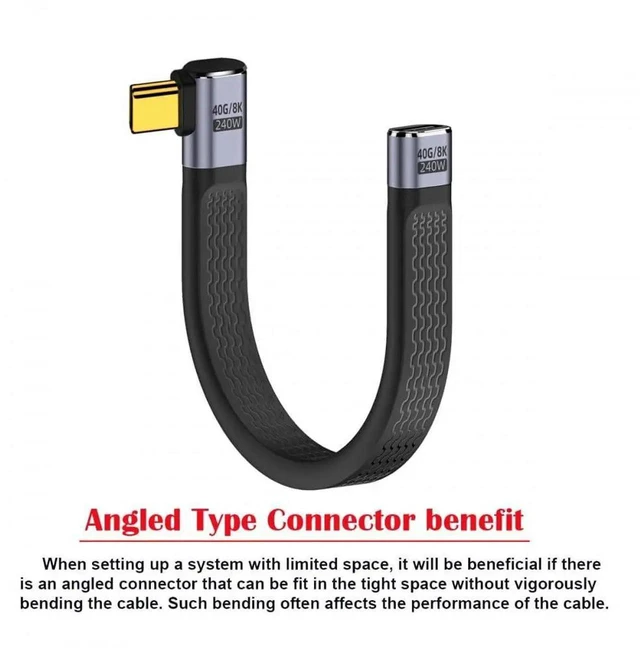 Alt view image 5 of 7 - WRIARICH 13cm Right Angled USB4 Flat Extension Cable, Male to Female 40Gbps 240W 8K@60Hz Video Cord