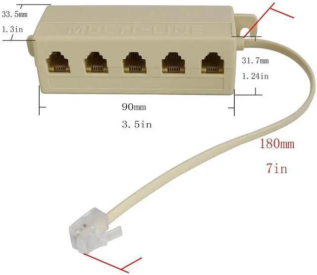 Alt view image 3 of 4 - WRIARICH 2 Pack 5-Way RJ11 6P4C Telephone Splitter, 1 Male to 5 Female Modular T Adapter for Landline Phone & Fax Wiring