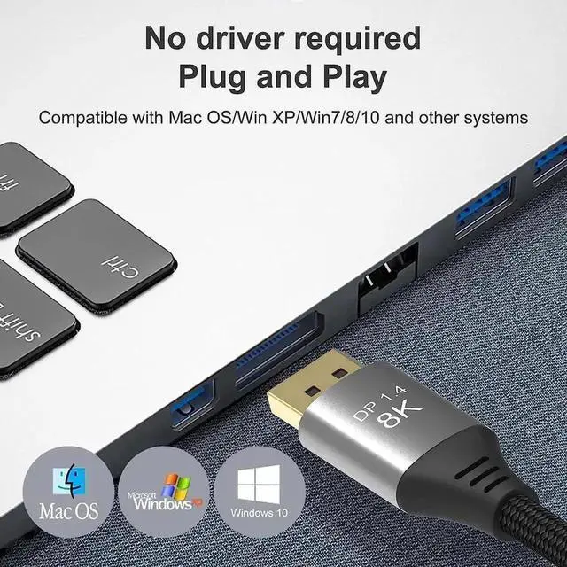 Alt view image 4 of 7 - 8K Mini DisplayPort to DisplayPort Cable 3.3FT with DP to Mini DP Adapter, Bi-Directional mDP to DP 1.4 Cord, Supports 8K@60Hz 4K@144Hz 2K@240Hz, Thunderbolt 1/2 Compatible for MacBook, Surface, Lenov