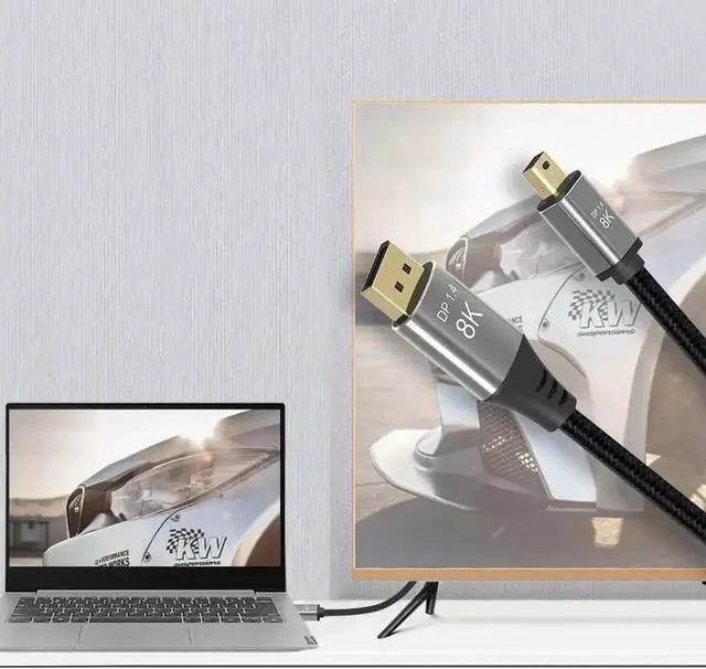 Alt view image 6 of 7 - 8K Mini DisplayPort to DisplayPort Cable 3.3FT with DP to Mini DP Adapter, Bi-Directional mDP to DP 1.4 Cord, Supports 8K@60Hz 4K@144Hz 2K@240Hz, Thunderbolt 1/2 Compatible for MacBook, Surface, Lenov