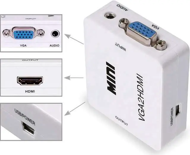 Alt view image 6 of 6 - WRIARICH White Mini VGA to HDMI 1080P Audio Video Converter, VGA2HDMI Adapter with Audio Port, Compatible PC Laptop DVD Mac HDTV Projector