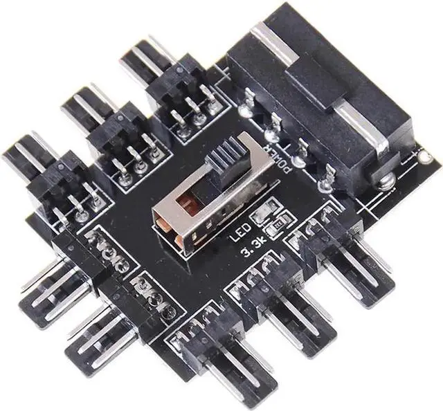 Alt view image 3 of 4 - WRIARICH 8-Port PC Fan Hub with 7V/12V Voltage Switch, Molex Powered 1-to-8 Fan Splitter PCB Adapter, Compatible with 3-Pin & 4-Pin Chassis Fans