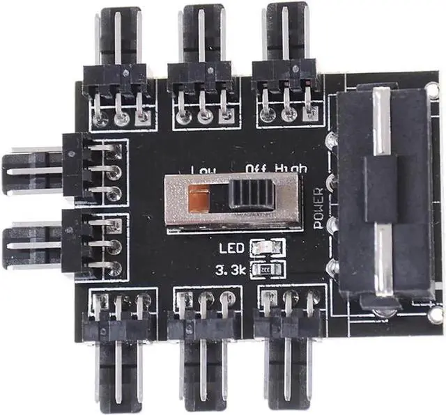 Alt view image 4 of 4 - WRIARICH 8-Port PC Fan Hub with 7V/12V Voltage Switch, Molex Powered 1-to-8 Fan Splitter PCB Adapter, Compatible with 3-Pin & 4-Pin Chassis Fans