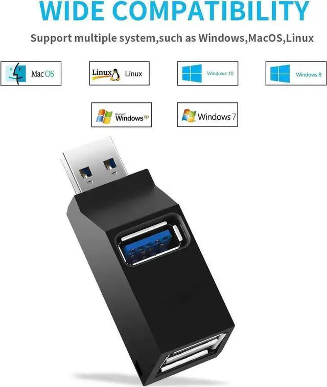 Alt view image 2 of 2 - WRIARICH 3 Port USB 3.0 Hub Splitter, High Speed USB 3.0 Multi Port Expansion Adapter for Desktop PC, Laptop and All Computer Peripherals