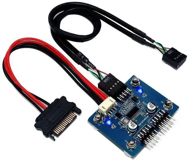 Main image of WRIARICH 30CM Motherboard USB2.0 9Pin Header 1-to-2 Splitter Cable, 9Pin Male to Dual 9Pin Male Extension Cord with 90° Angled Plug + SATA Auxiliary Power Cord for PC Mainboard Expansion