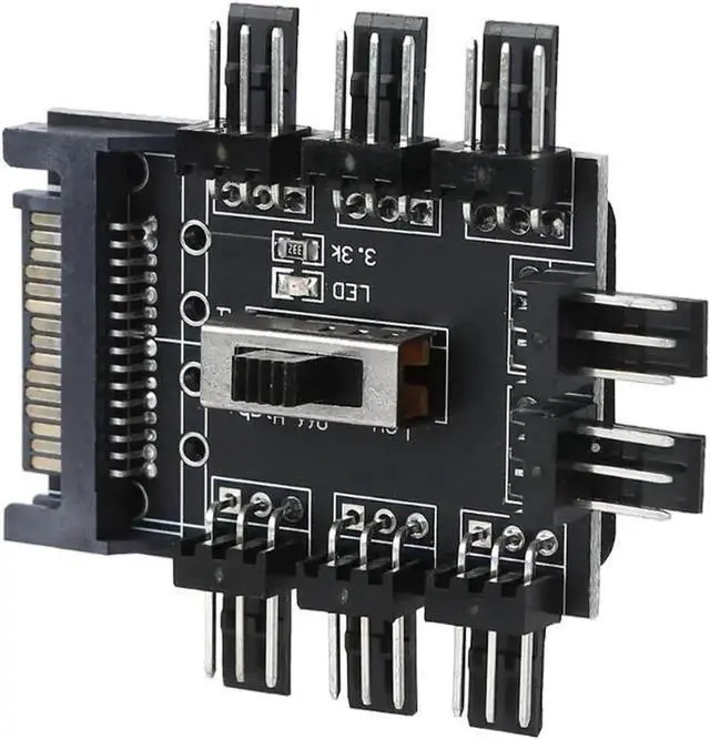 Alt view image 2 of 4 - WRIARICH 8-Port PC Fan Speed Controller Hub with 7V/12V Voltage Switch, SATA Powered 1-to-8 Fan Splitter PCB Adapter, Compatible with 3-Pin & 4-Pin Chassis Fans
