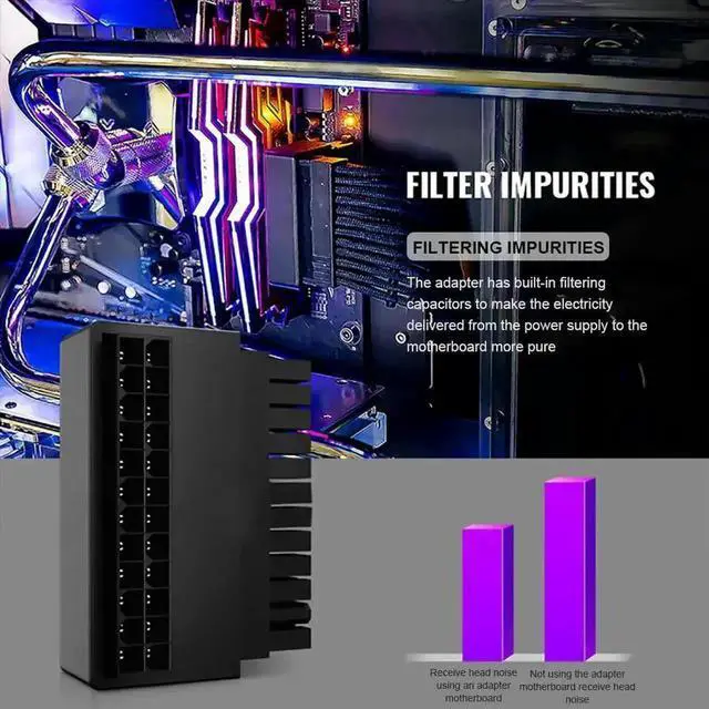 Alt view image 2 of 3 - WRIARICH 90 Degree Right Angle ATX 24Pin Motherboard Power Adapter Connector