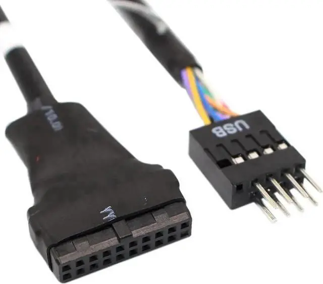 Main image of WRIARICH 4 Inch Black USB 3.0 20Pin Female to USB 2.0 9Pin Male Adapter Cable, Motherboard Header Converter Cord