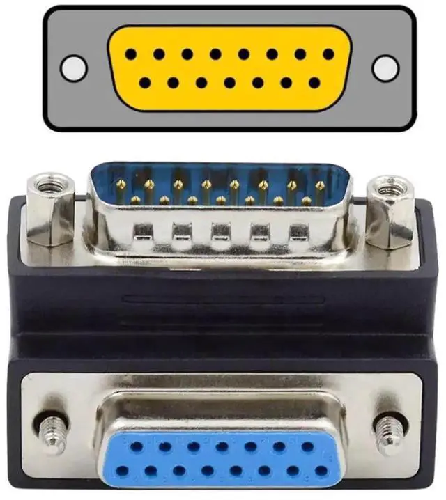 Main image of WRIARICH 90 Degree Down Angled DB15 Male to Female D-SUB Coupler, 15Pin RS232 Serial Right Angle Extension Adapter