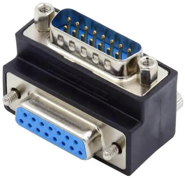 Alt view image 3 of 6 - WRIARICH 90 Degree Down Angled DB15 Male to Female D-SUB Coupler, 15Pin RS232 Serial Right Angle Extension Adapter