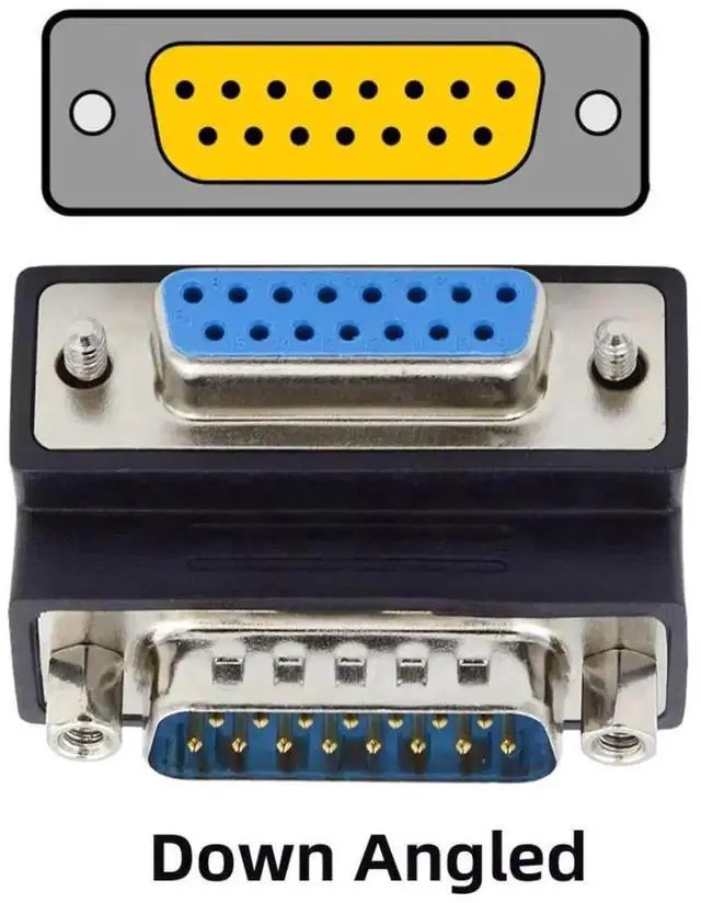 Alt view image 6 of 6 - WRIARICH 90 Degree Down Angled DB15 Male to Female D-SUB Coupler, 15Pin RS232 Serial Right Angle Extension Adapter