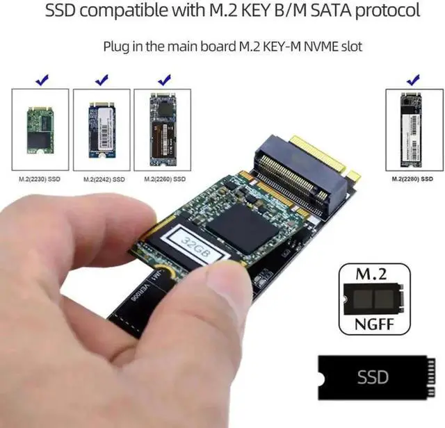 Alt view image 2 of 6 - WRIARICH JMB582 SATA NGFF B+M SSD to NVMe M-Key Motherboard Adapter Card, 2280 Size