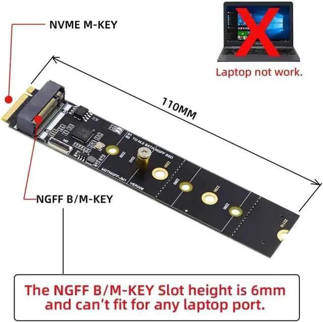 Alt view image 3 of 6 - WRIARICH JMB582 SATA NGFF B+M SSD to NVMe M-Key Motherboard Adapter Card, 2280 Size