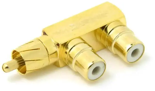 Alt view image 2 of 7 - WRIARICH 90 Degree Gold Plated RCA Y Splitter Adapter, 1 RCA Male to 2 RCA Female Angled AV Audio Connector
