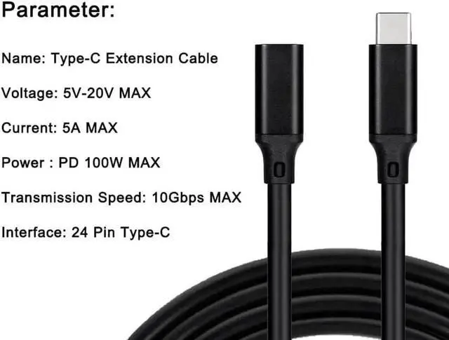 Alt view image 4 of 7 - WRIARICH 2M(6.6ft) USB-C 3.1 Gen2 Male to Female Extension Cable|100W PD Charging,20Gbps Data,4K Video Output