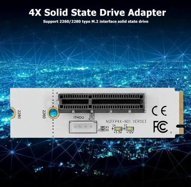 Alt view image 2 of 3 - WRIARICH NGFF M.2 Key M to PCIe 4X Riser Card, M2 NVME SSD to PCI-E X4 Expansion Adapter with LED Power Indicator