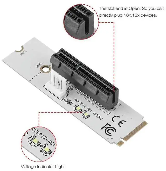 Alt view image 3 of 3 - WRIARICH NGFF M.2 Key M to PCIe 4X Riser Card, M2 NVME SSD to PCI-E X4 Expansion Adapter with LED Power Indicator