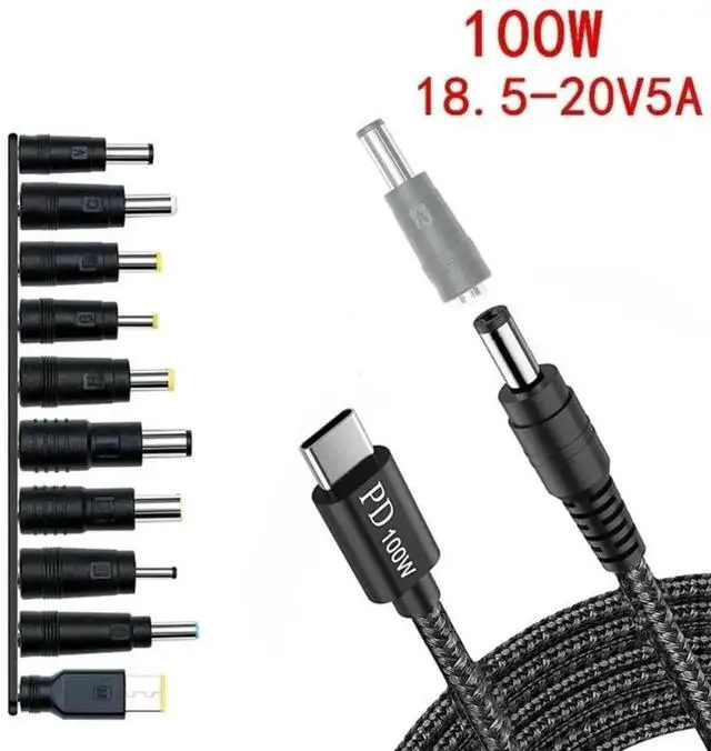 Main image of WRIARICH 100W USB-C DC Power Adapter Kit, Universal AC-DC Laptop Power Supply with 5.5x2.1mm DC Port & 10 Interchangeable DC Tip Connectors