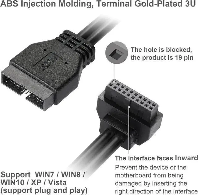 Alt view image 3 of 7 - WRIARICH 19Pin USB3.0 Mainboard Header Male to Female Extension Cable, Inward-Facing Front Panel High-Speed Cord