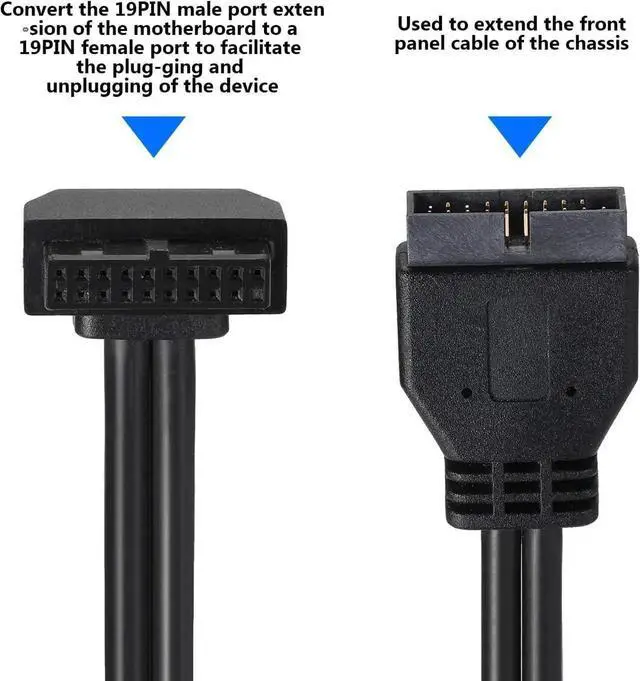 Alt view image 4 of 6 - WRIARICH USB3.0 Motherboard 19Pin Male to Female Front Panel Extension Cable, Outward-Facing Port High-Speed Internal Chassis Extension Cord