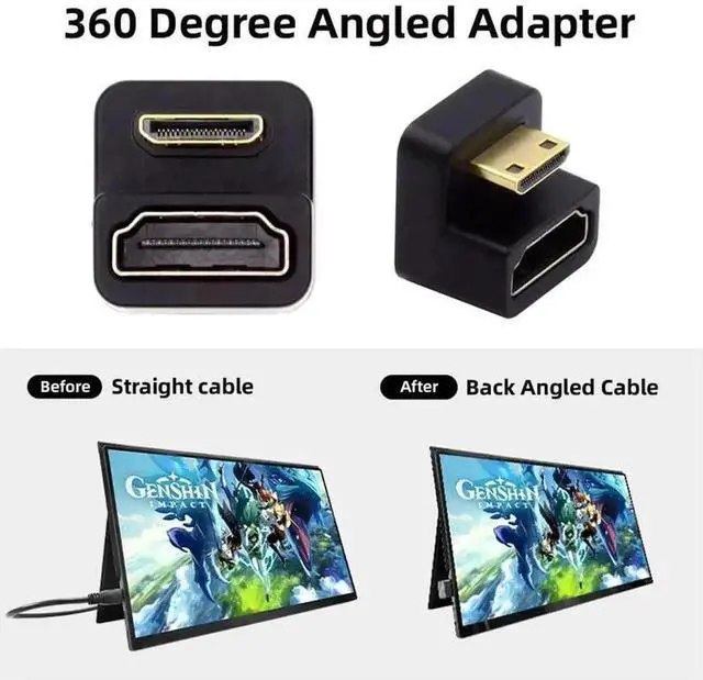 Alt view image 2 of 7 - WRIARICH U-Shaped 360° Up Reverse Back Angled Mini HDMI 1.4 Male to HDMI Female Extension Adapter Converter, Supports 4K HD Video